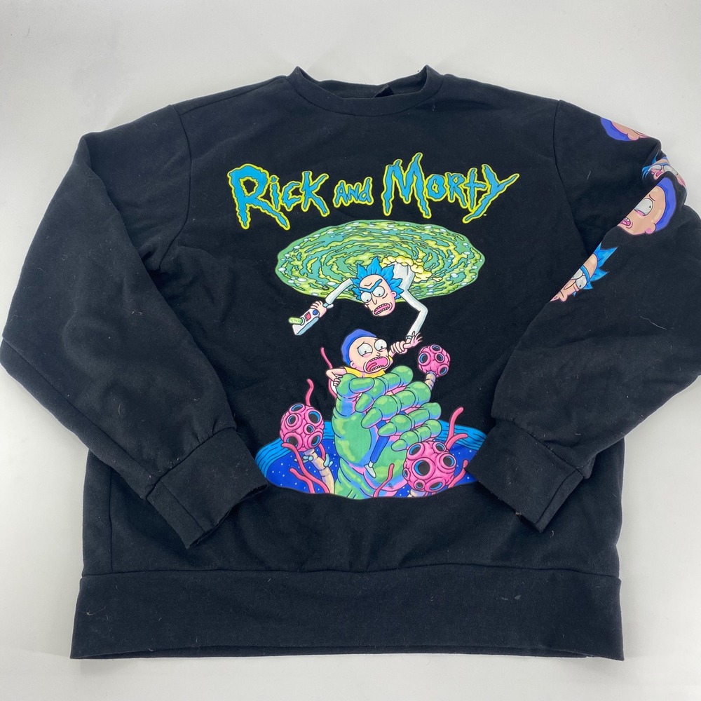 Rick and Morty‎ Black Crewneck Sweatshirt Graphic Print Men's M
